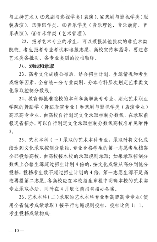 湖北省2015年普通高等学校艺术类专业招生办法